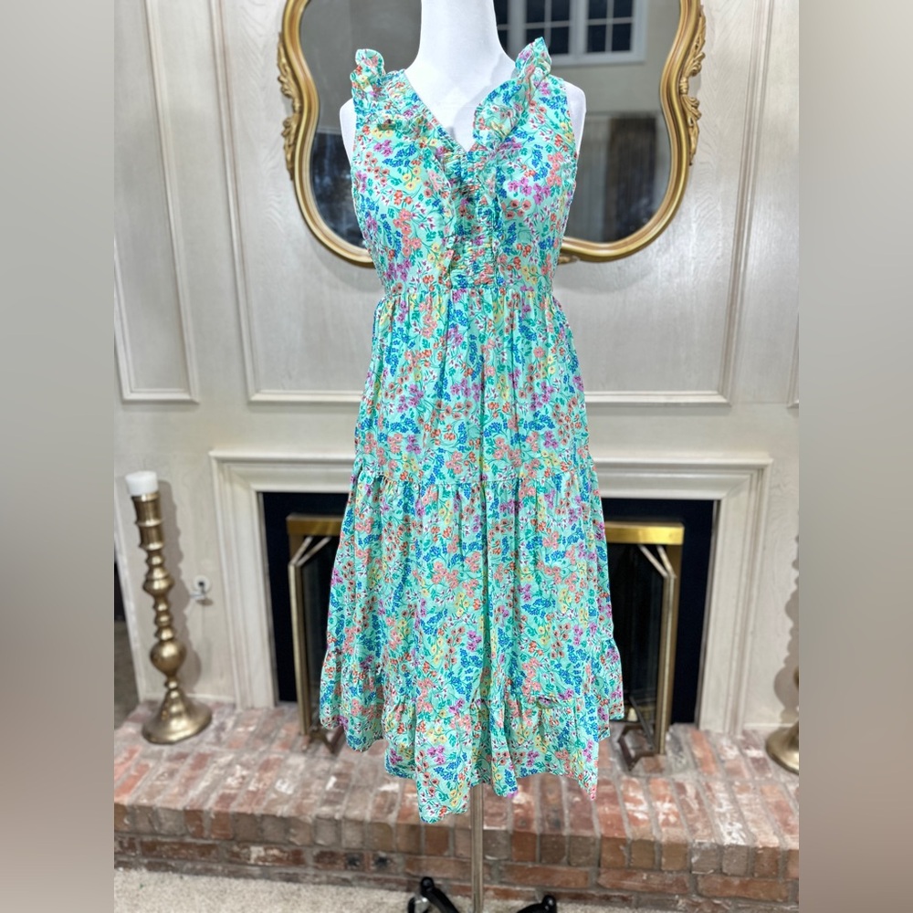 J‎ Crew Floral Cottagecore Ruffle Midi Dress Smocked Coquette Fairycore Prairie
